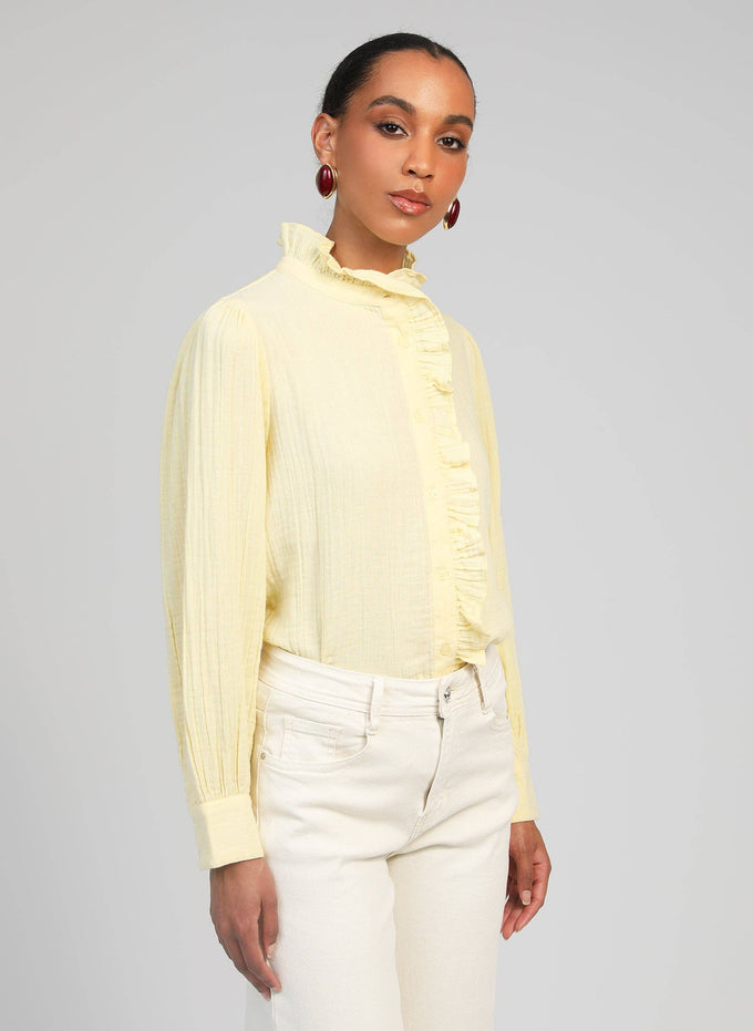 Camicia con rouches e collo alto