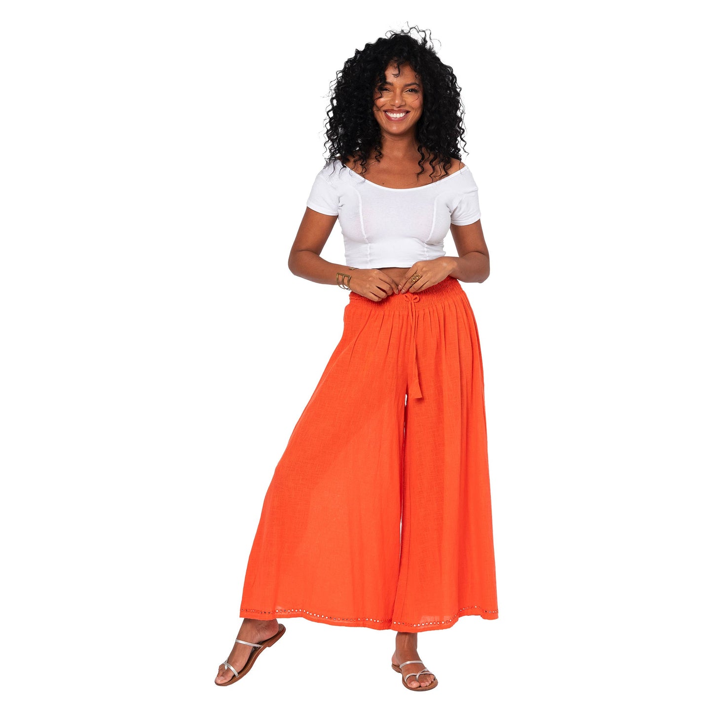 Pantaloni palazzo estivi in cotone arancioni