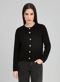Cardigan nero in maglia con bottoni dorati