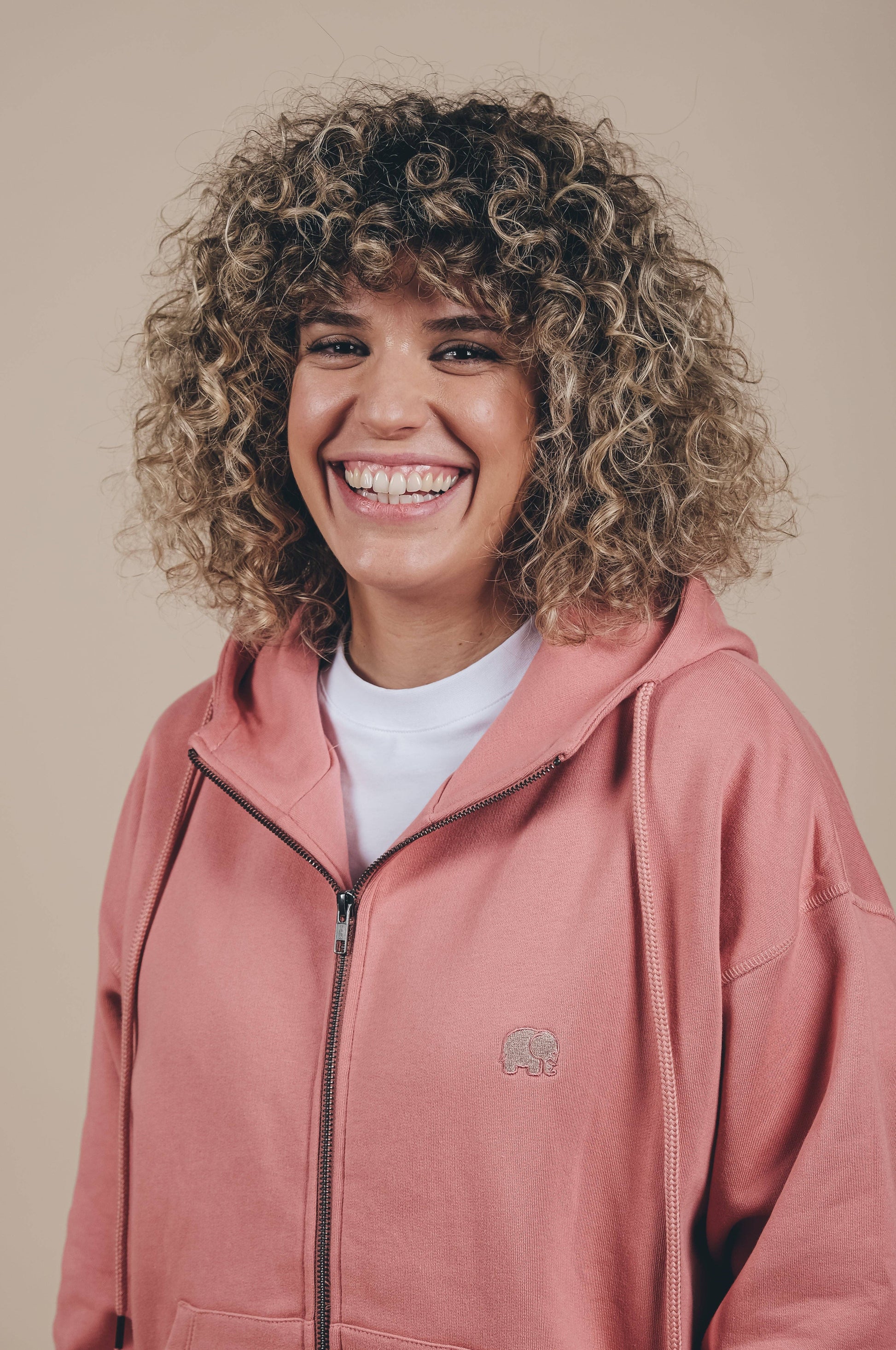 Felpa oversize con cappuccio e zip in cotone biologico rosa