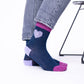 Calzini in cotone con cuore glitterato blu navy e lilla