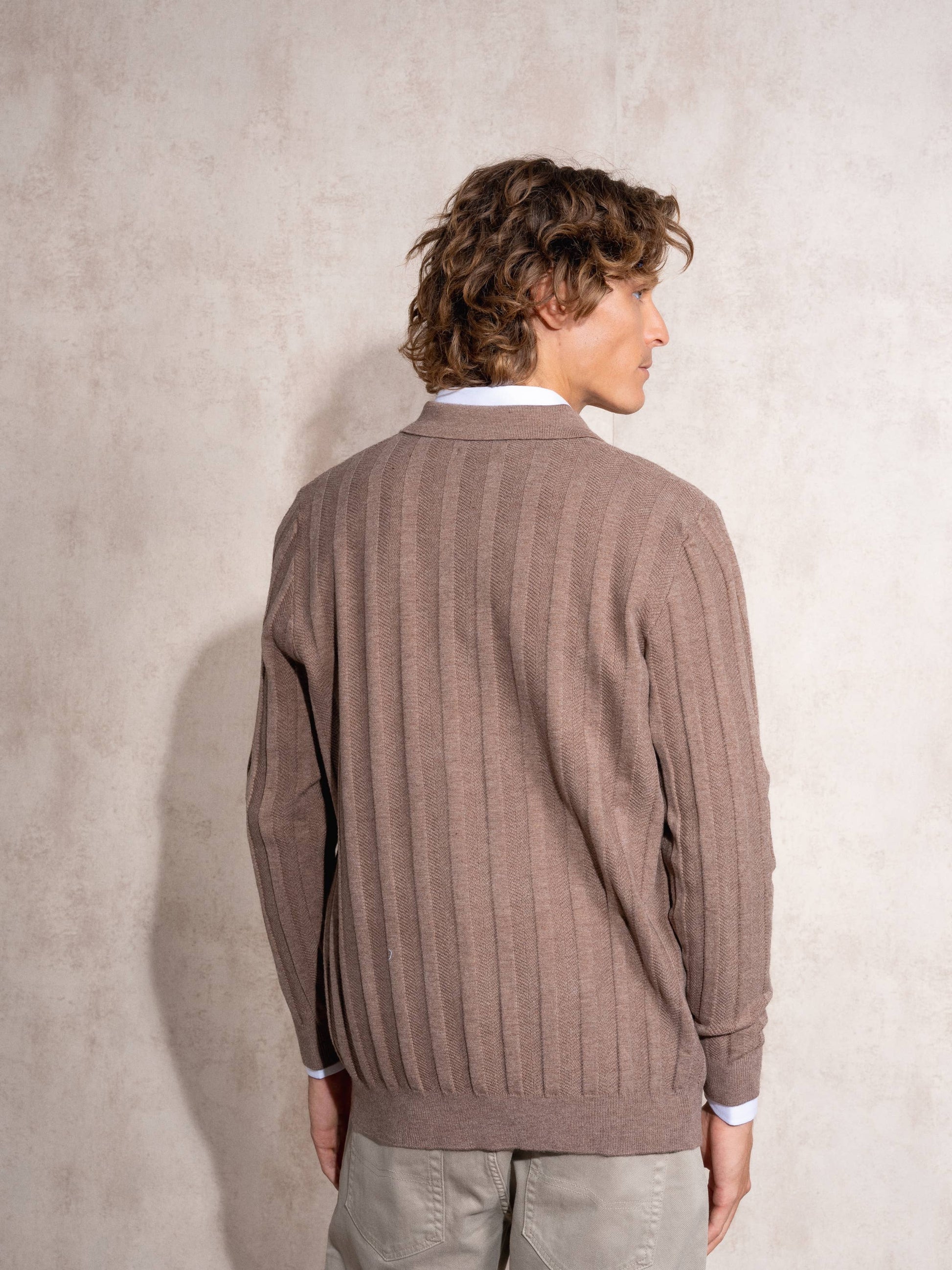 Maglione polo da uomo a coste con zip