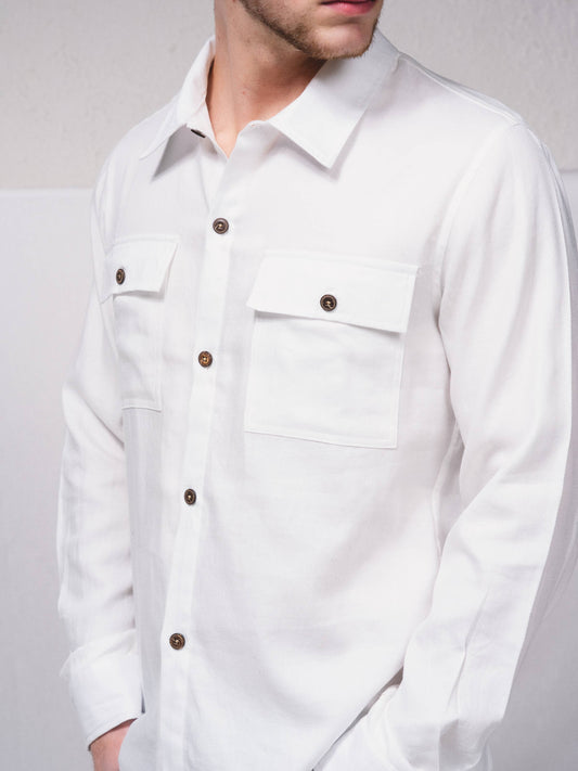 Camicia uomo in misto lino con doppie tasche