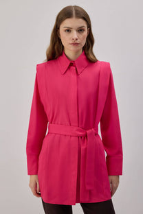 Camicia in popeline con cintura