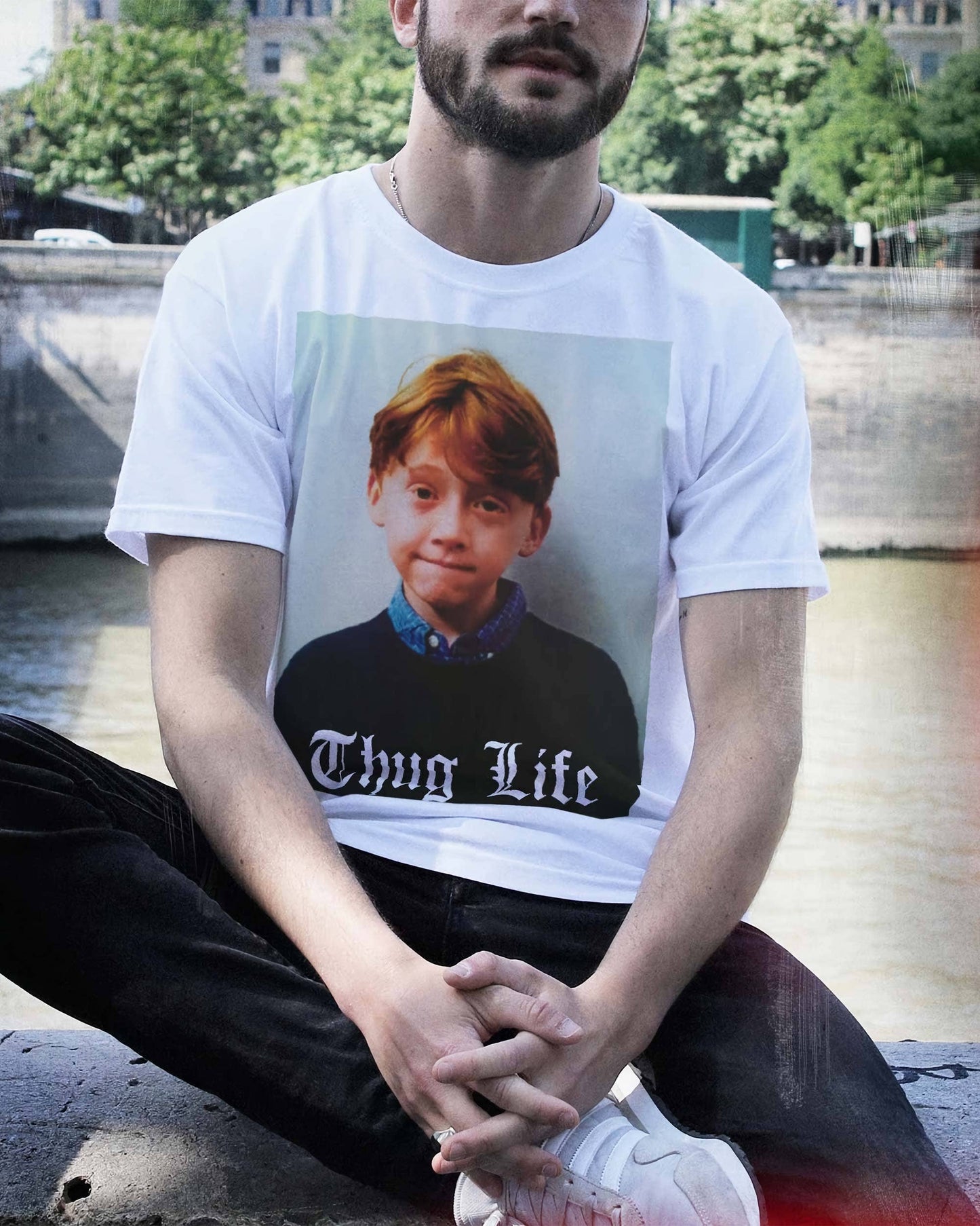 T-shirt unisex Thug Life con stampa foto vintage