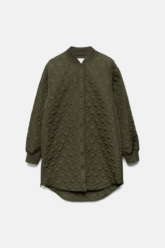 Giacca trapuntata lunga verde oliva