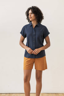 Camicia Bea in seersucker blu navy