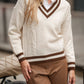 Maglione in maglia con scollo a V a righe