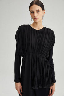 Tunica asimmetrica in chiffon plissé