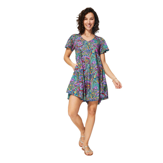 Abito estivo boho a manica corta con scollo a V