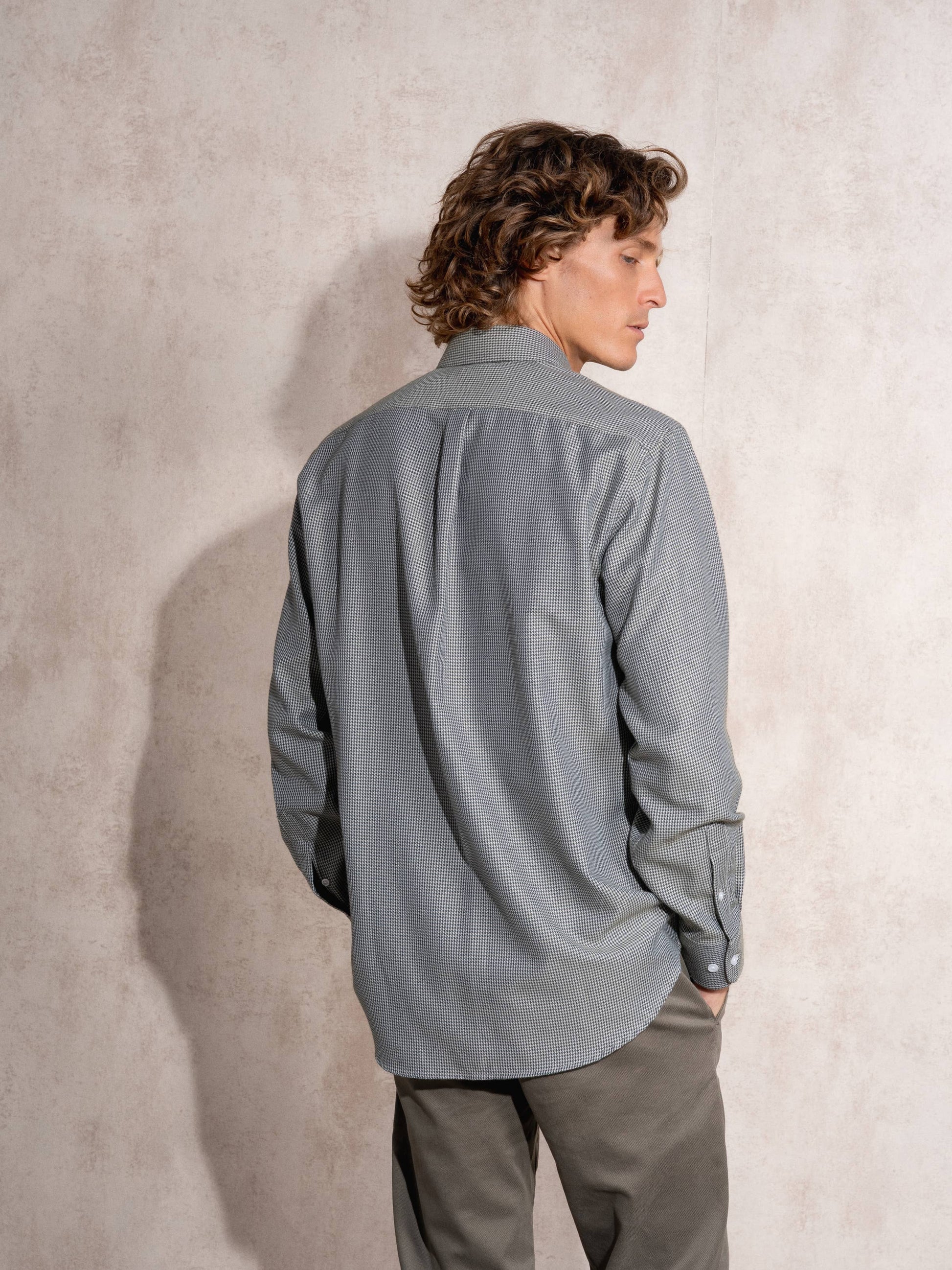 Camicia da uomo in cotone misto a microquadri
