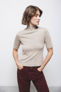 Maglione dolcevita a maniche tre quarti in maglia rasata