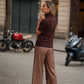 Pantaloni cropped a quadri con paillettes