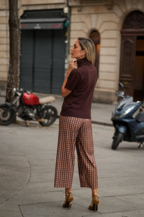 Pantaloni cropped a quadri con paillettes