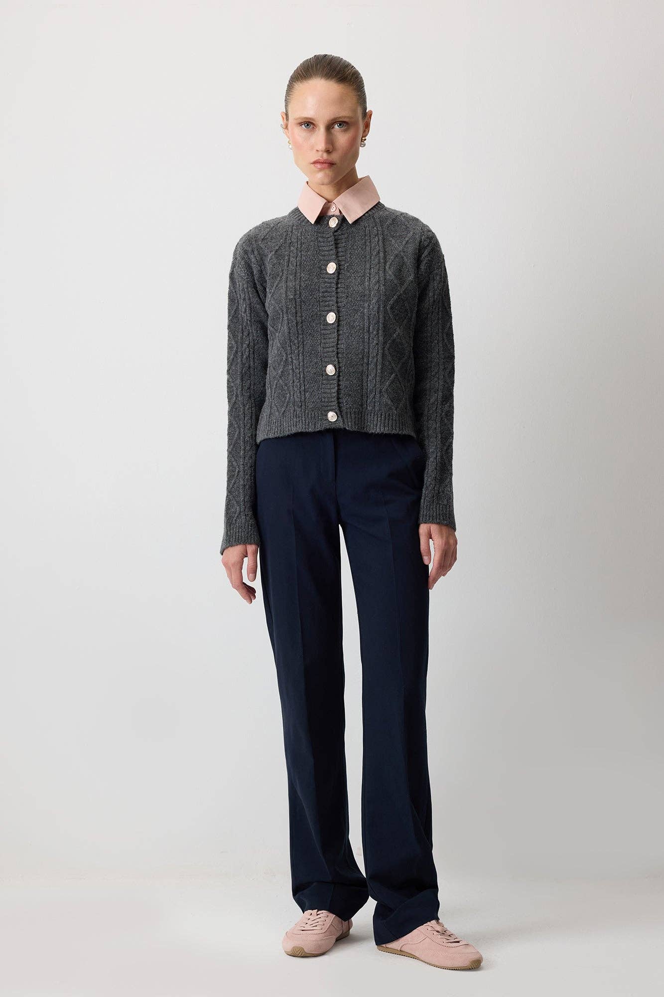 Cardigan in maglia a trecce antracite