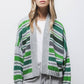 Cardigan in maglia a righe con maniche a palloncino