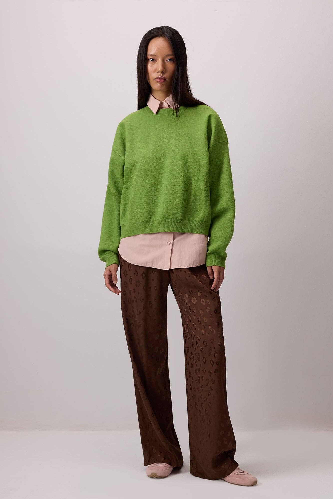 Pantaloni jacquard leopardati a gamba ampia