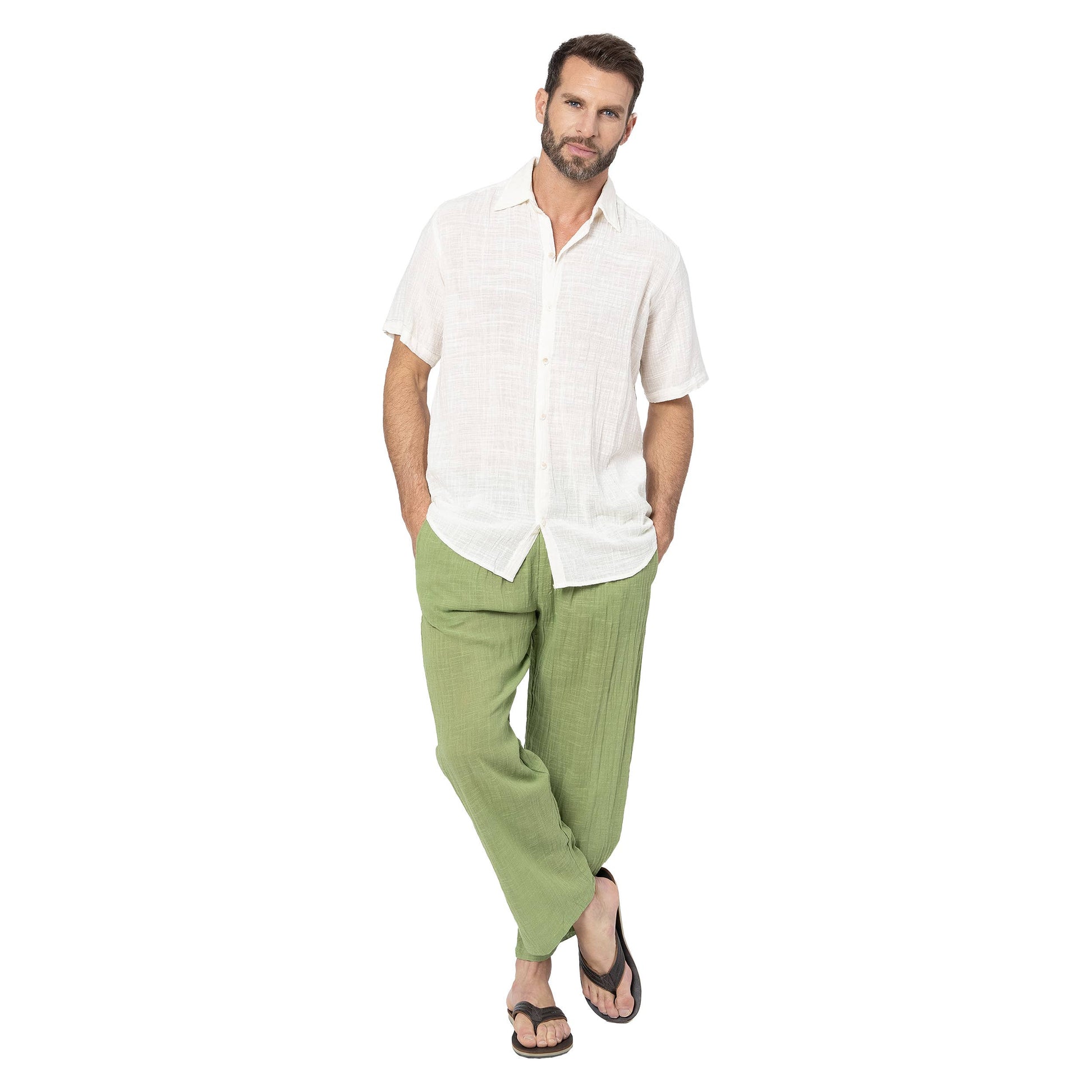 Pantaloni estivi lunghi in cotone verde