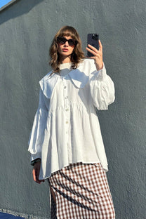 Camicia oversize con colletto Peter Pan in misto viscosa