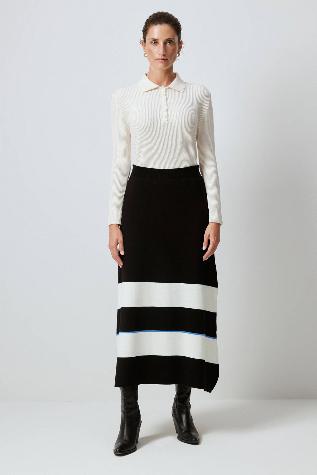 Gonna midi in maglia a righe colorblock con vita elasticizzata
