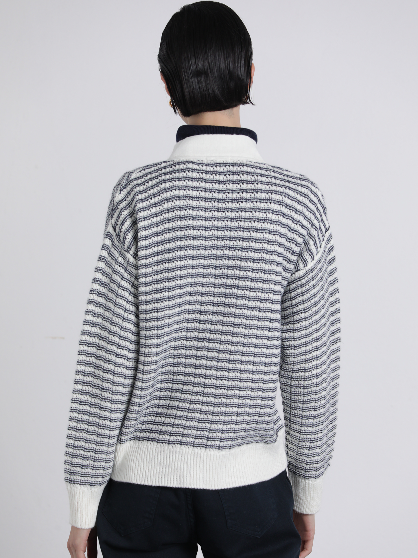 Cardigan in maglia bicolore a righe con bottoni