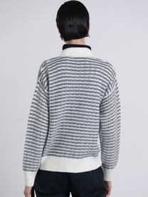 Cardigan in maglia bicolore a righe con bottoni