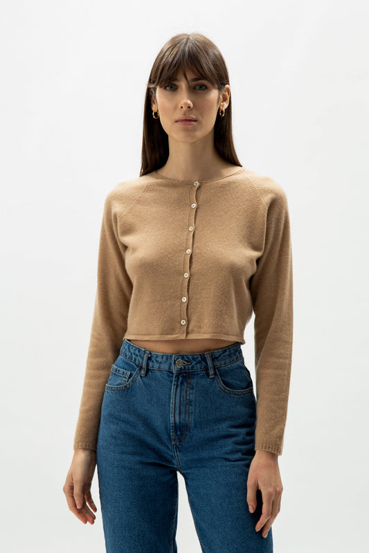 Cardigan corto in misto cashmere con lavorazione 3D