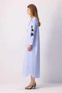 Abito camicia maxi a righe con ricamo floreale