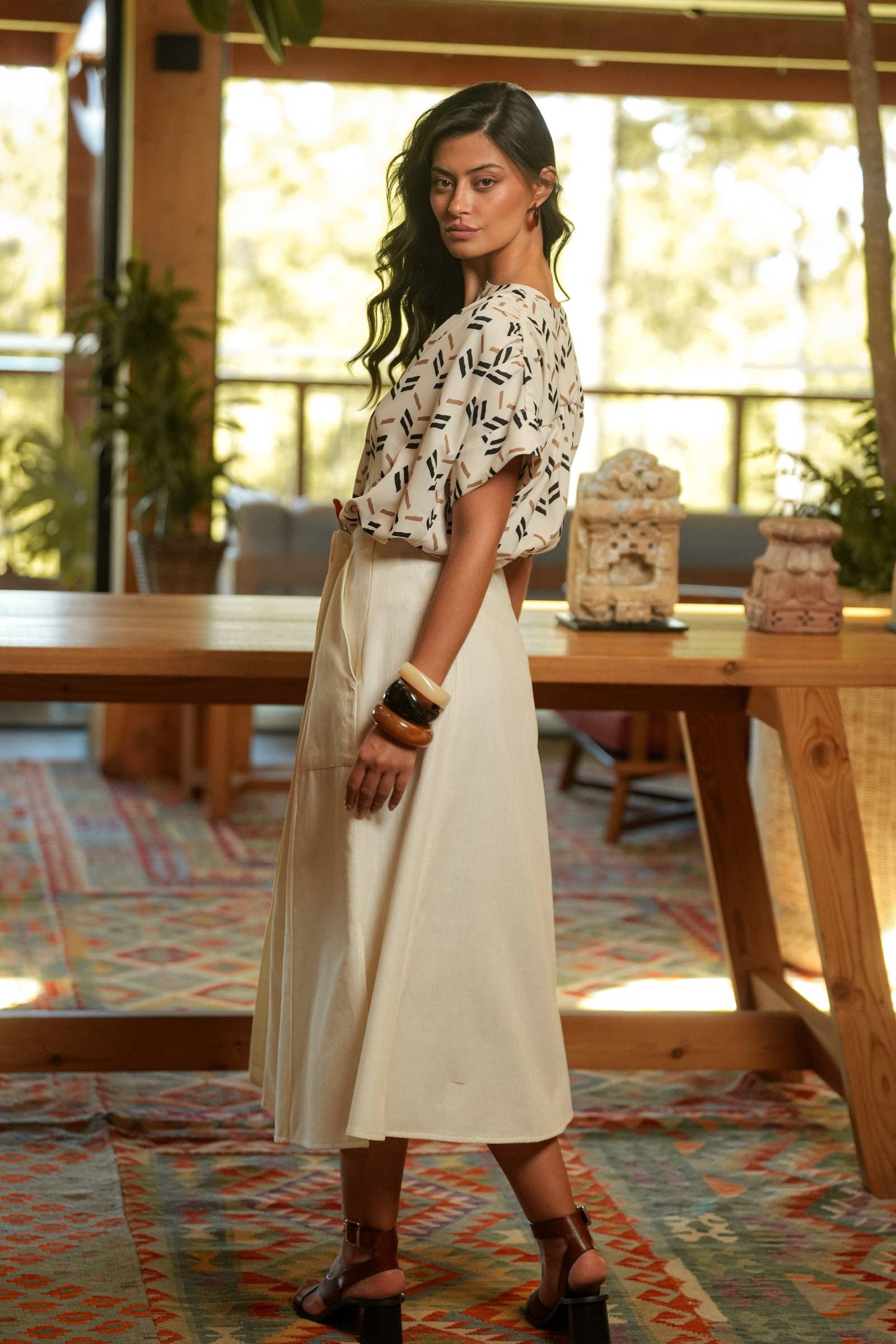 Gonna midi in cotone con bottoni