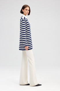 Cardigan lungo a righe con bottoni dorati