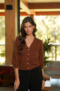 Cardigan in cotone con maniche a 3/4