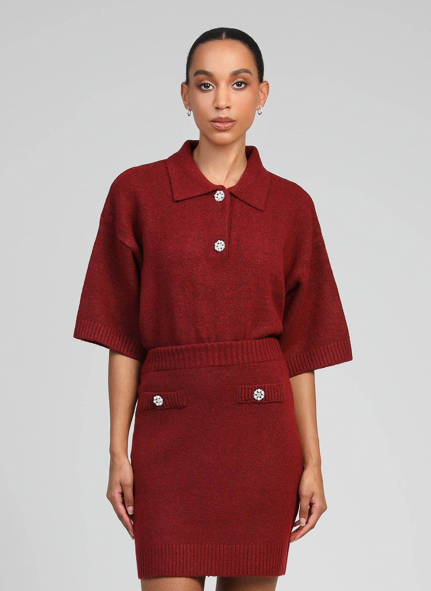 Maglione Norea color lampone con collo polo