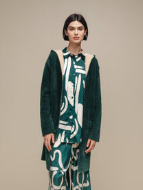 Cappotto cardigan in maglia con cappuccio verde