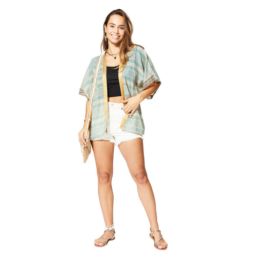 Kimono estivo boho in cotone a maniche corte