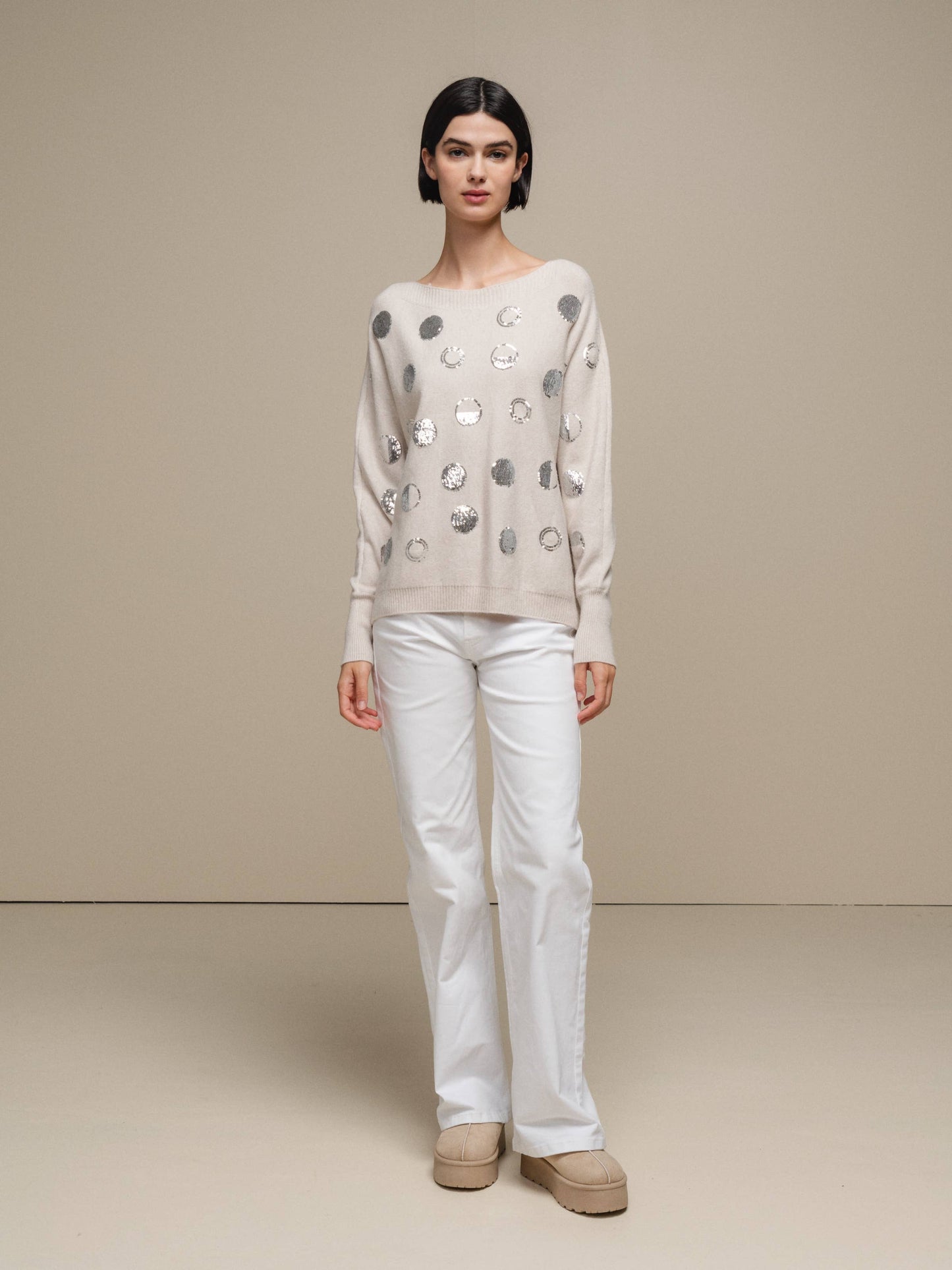 Maglione donna con paillettes a pois