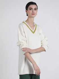 Maglione in maglia con scollo a V a contrasto