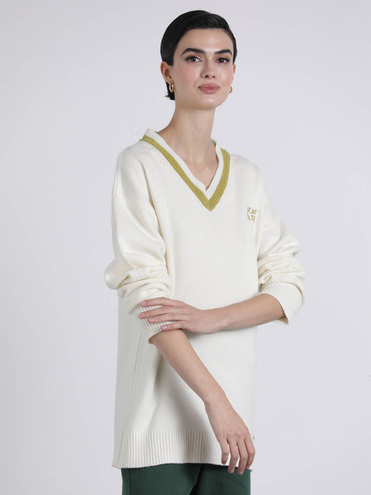 Maglione in maglia con scollo a V a contrasto
