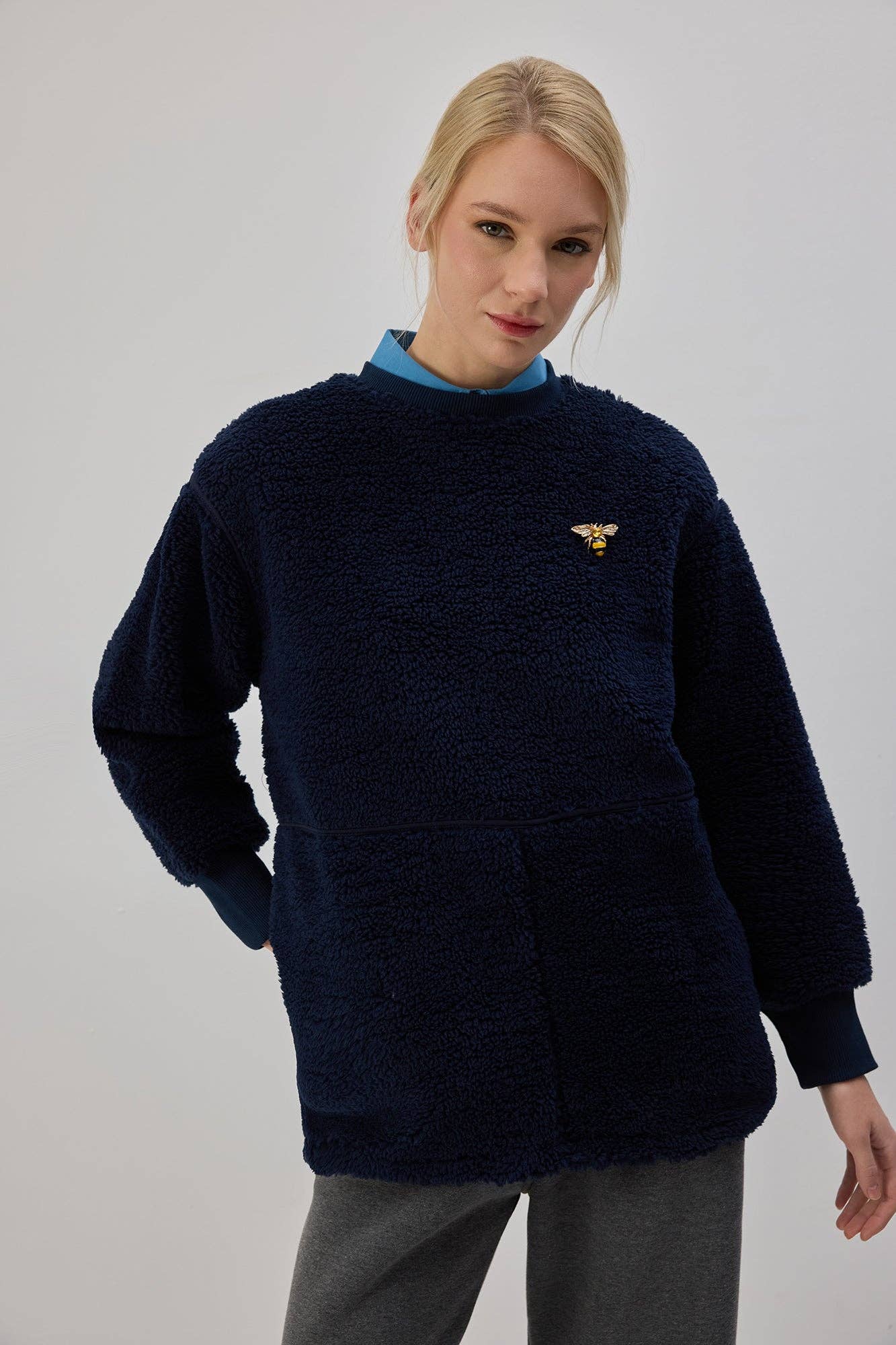 Felpa in pile blu navy