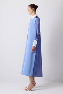 Abito camicia lungo color block in misto cotone