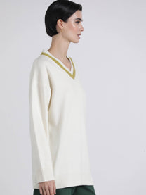 Maglione in maglia con scollo a V a contrasto