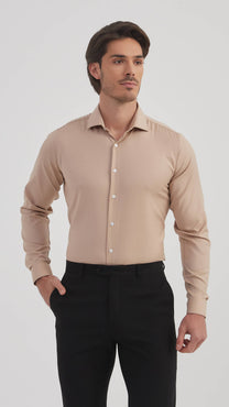 Camicia slim fit in bambù beige