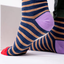 Calzini a righe larghe in cotone pettinato navy e beige