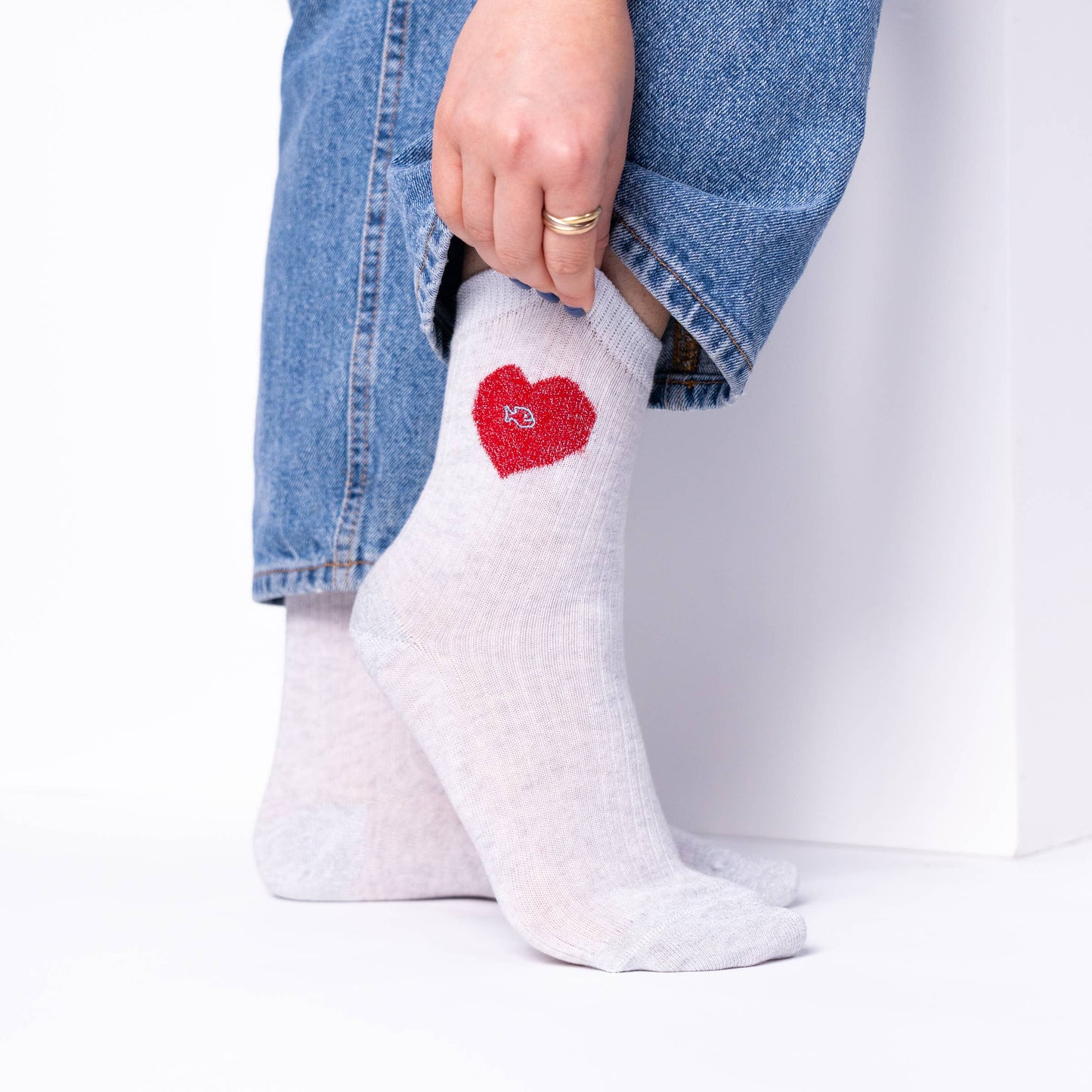 Calzini in cotone pettinato con cuore glitter rosso