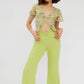 Pantaloni a zampa lime a vita alta