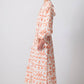 Abito maxi floreale arancione in misto lino con maniche a volant
