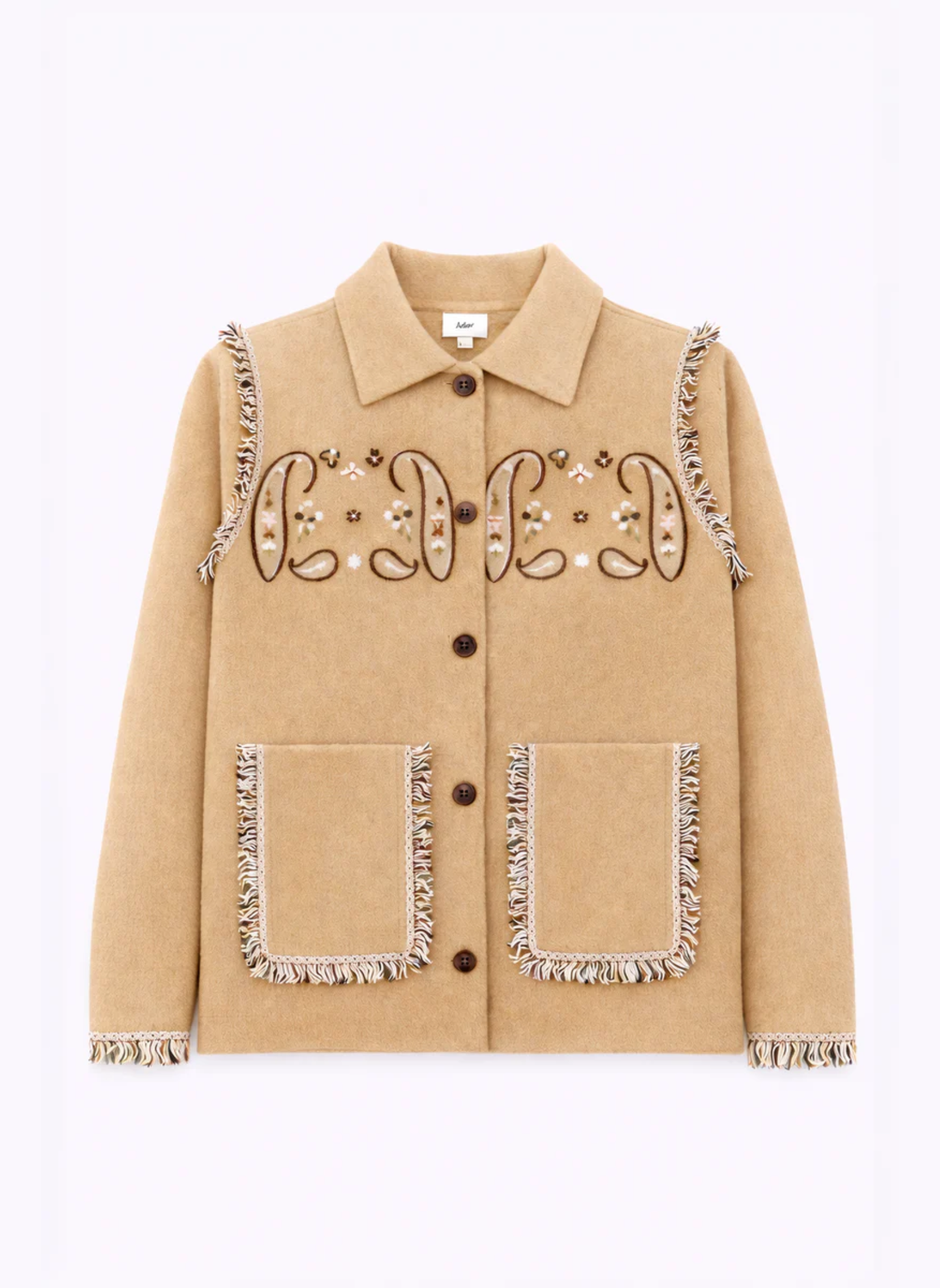 Gilet Nisani beige con ricami e frange