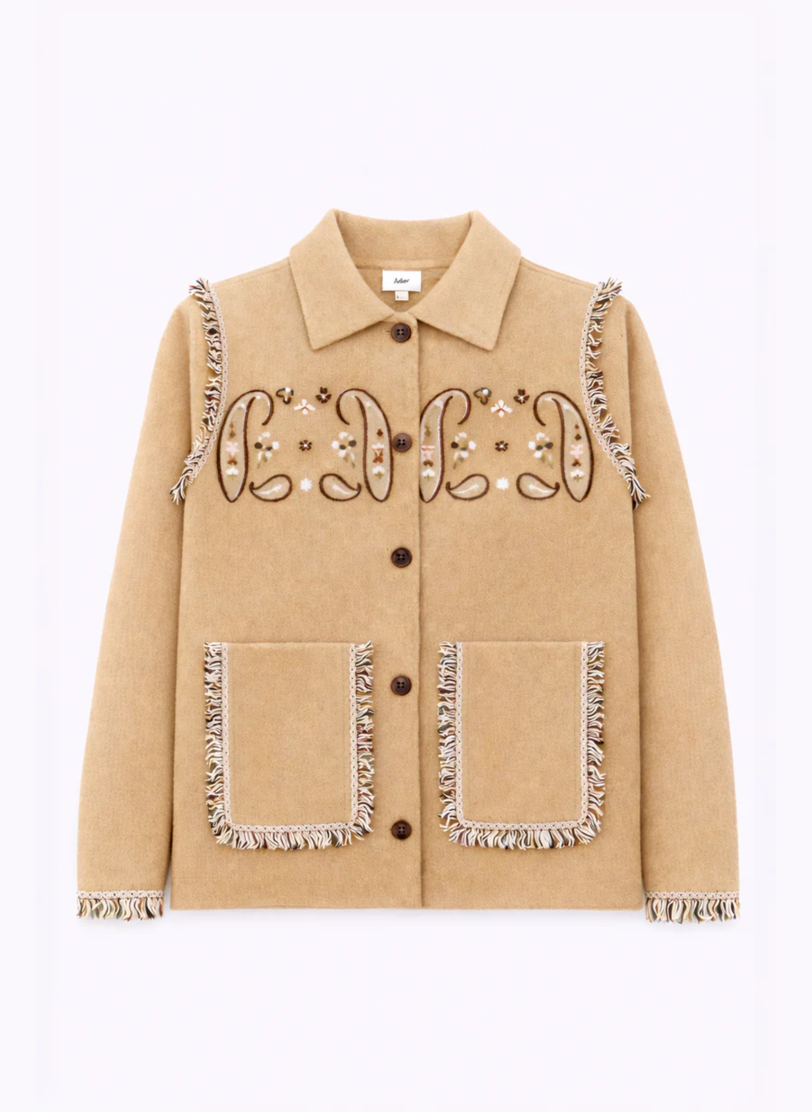 Gilet Nisani beige con ricami e frange