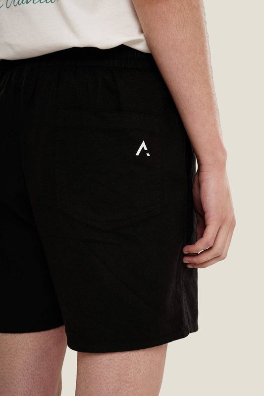 Pantaloncini neri in cotone e lino con vita elastica
