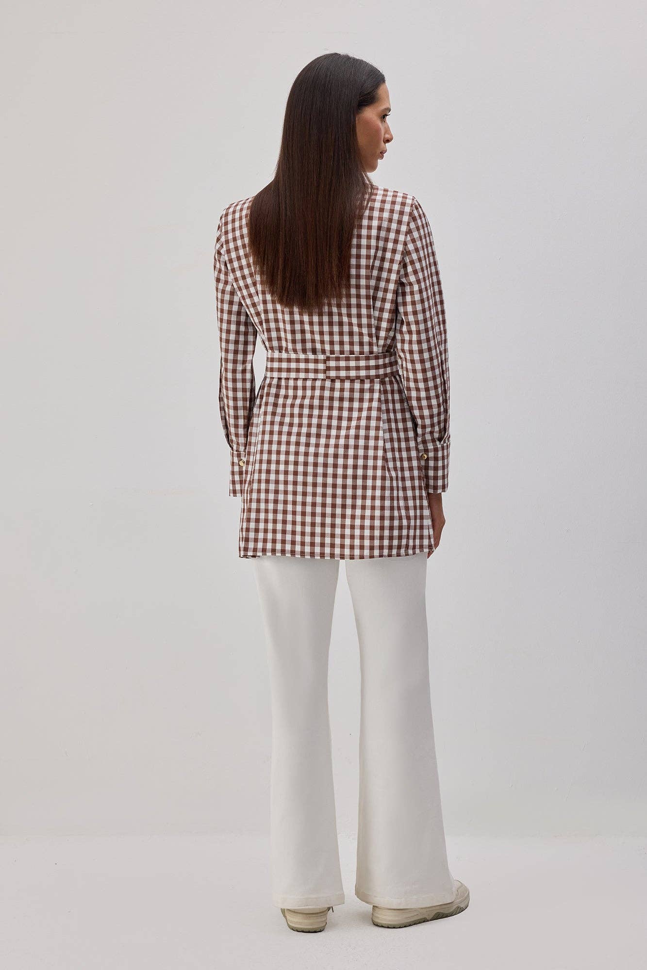 Camicia lunga a quadretti con cintura