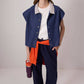 Gilet oversize in misto lino con colletto a contrasto